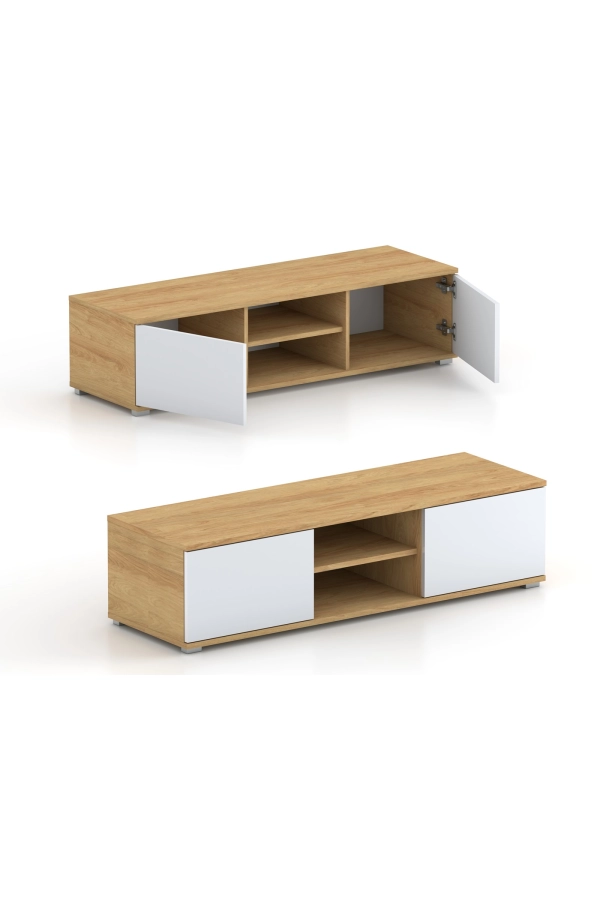 Szafka RTV 120 Hikora Naturalna + białe drzwi